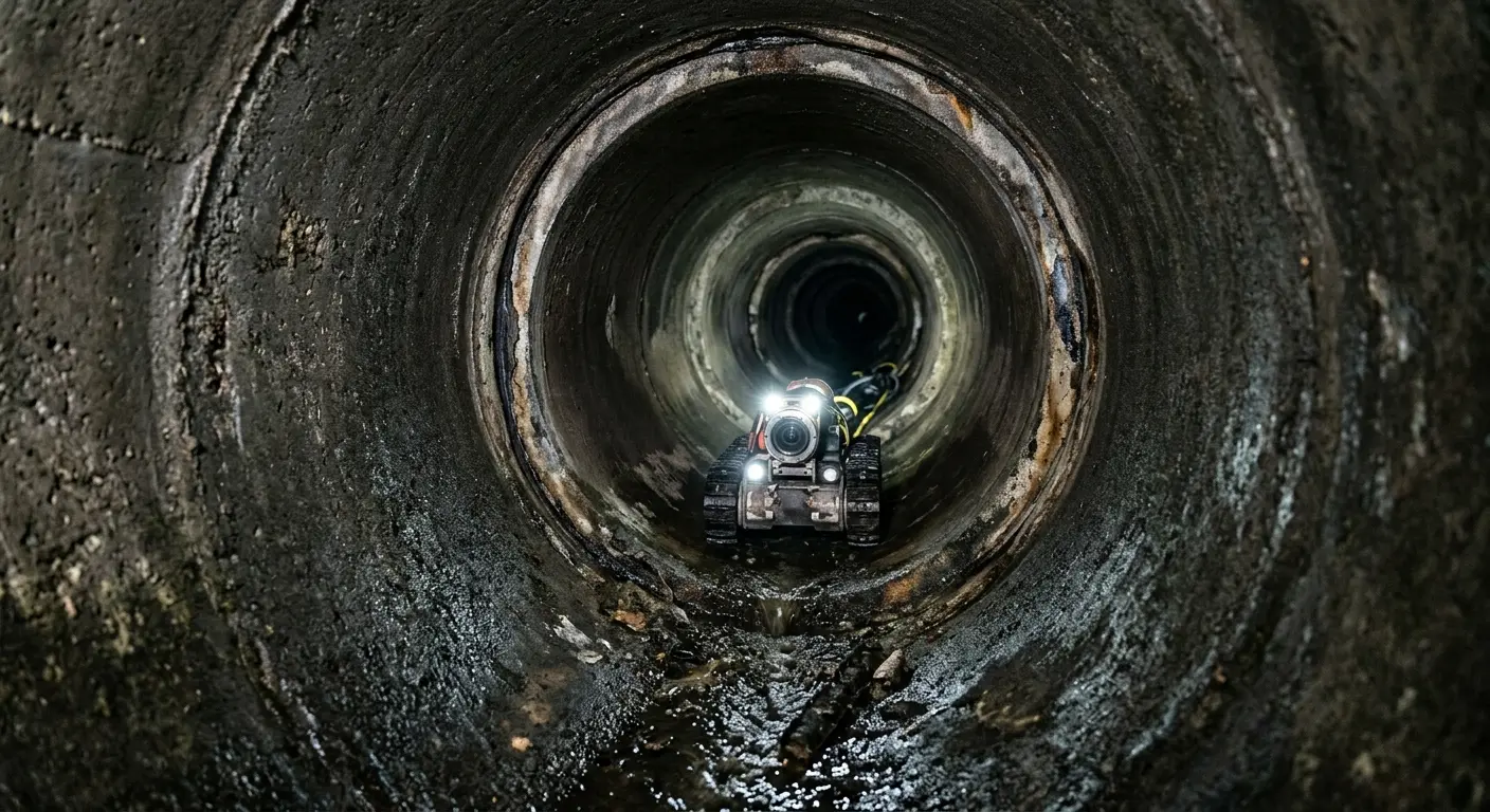 Robotic sewer camera inspecting pipe interior for Drain Snake Service in Greenville